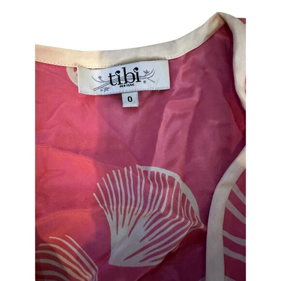 Vintage Tibi Women's Pink White Silk Printed Wrap Blouse Top Size 0 - Picture 5 of 13
